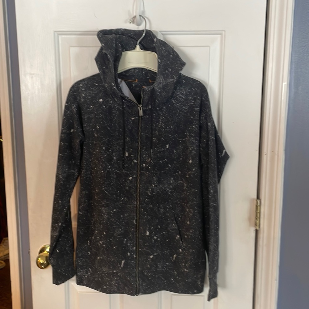 Lucy Sz S gray splatter Hooded full Zip sweatshirt jacket GUC BA23